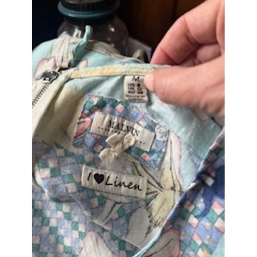 Malvin Linen Floral Shift Dress Blue Pockets Summer Cottagecore M - Picture 5 of 5